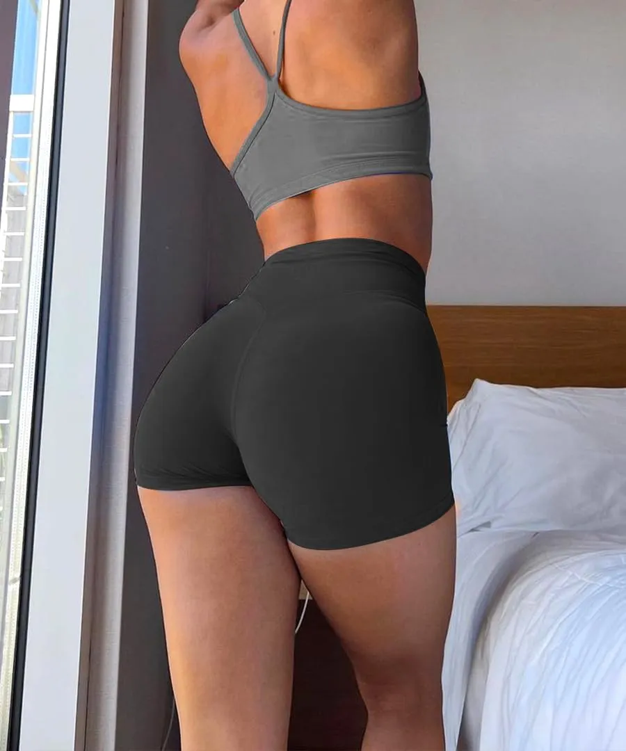 Unthewe Women's Workout Gym Biker Shorts High Waisted Athletic Booty Yoga Shorts with Tummy Control