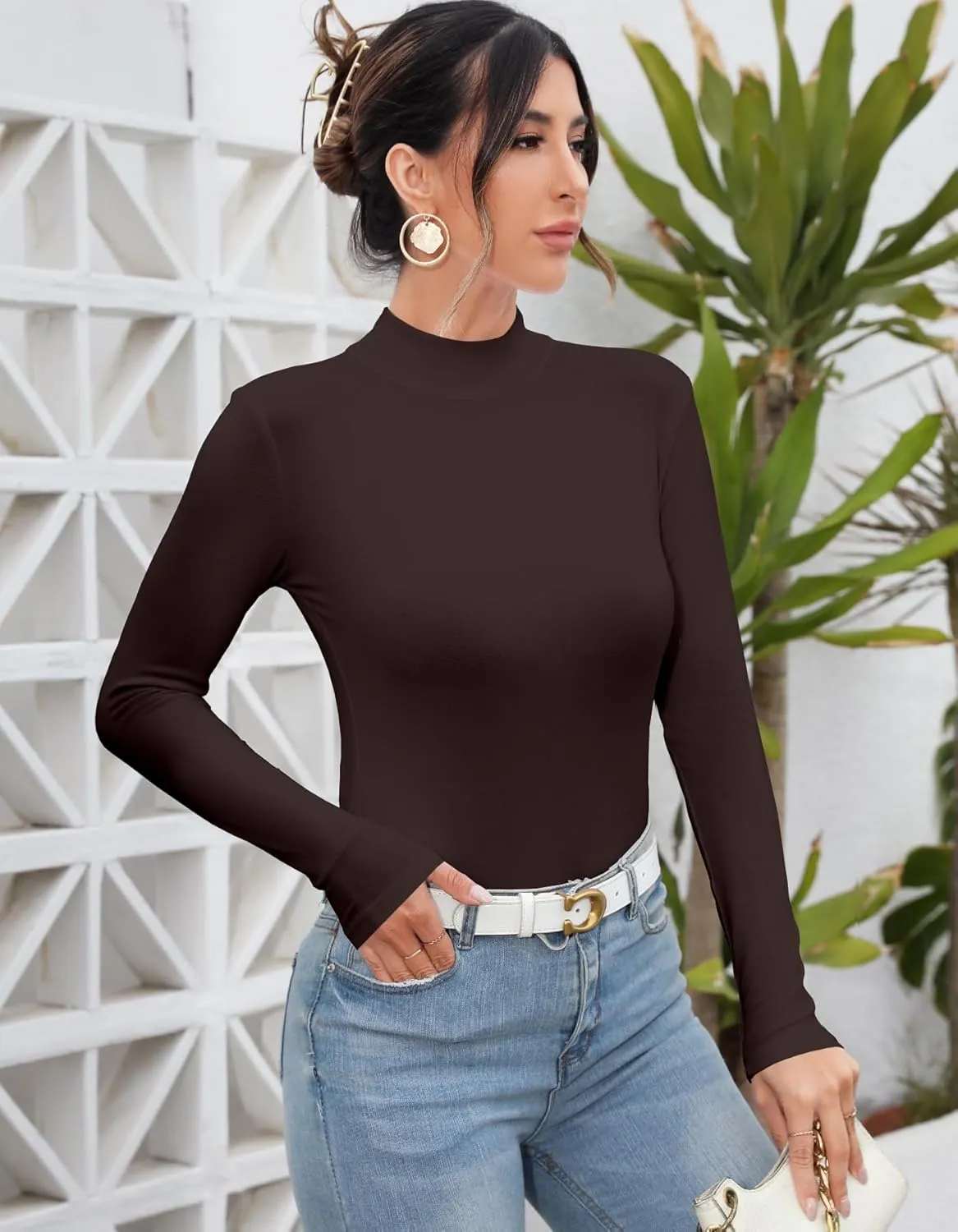 UNTYHOTS Women Mock Turtleneck Long Sleeve T Shirt Top Clothing