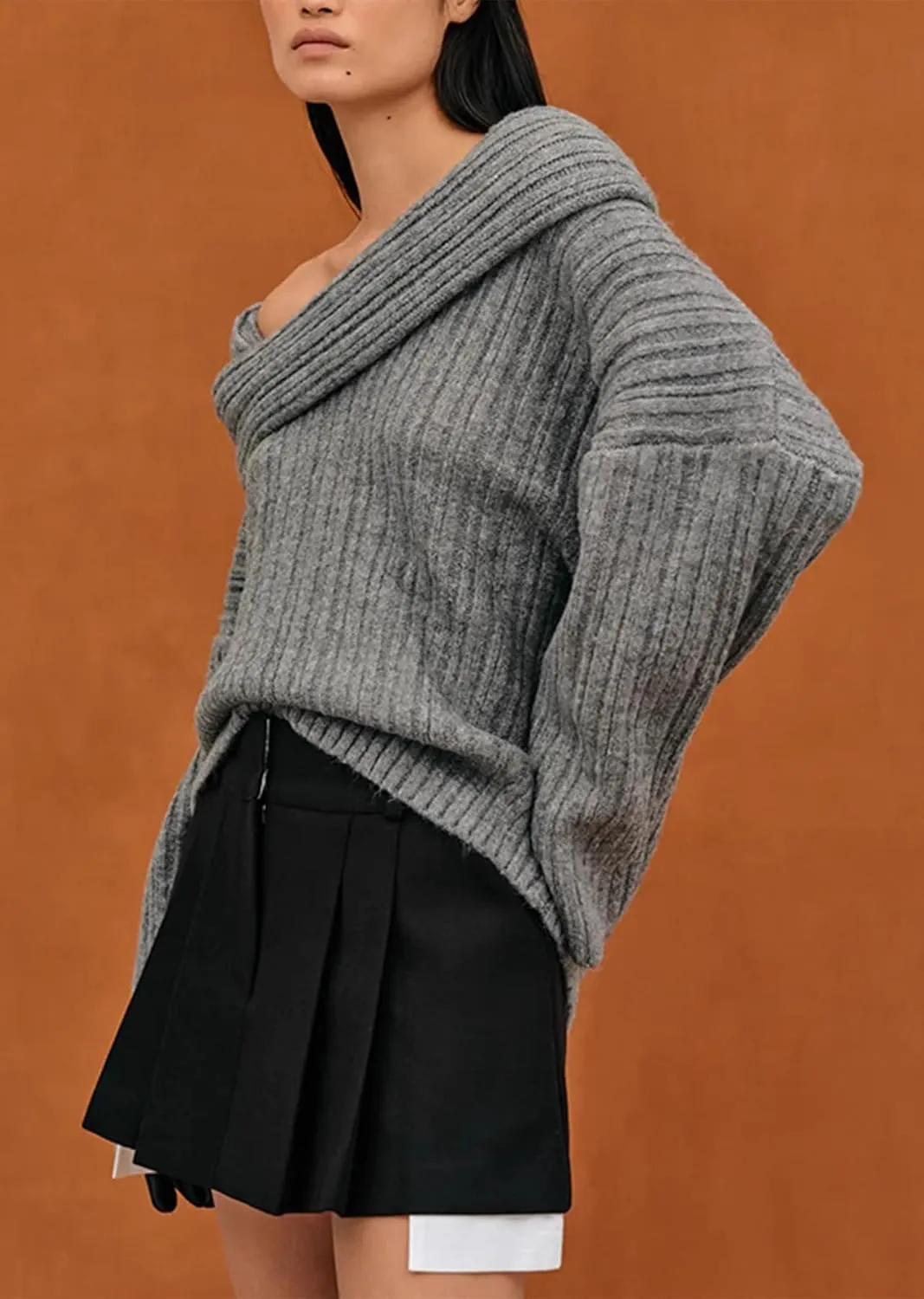 Unybwonn Women Off Shoulder Sweater Top Long Sleeve Knitted Pullover Casual Loose Oversized Trendy Vintage Knitwear Tops