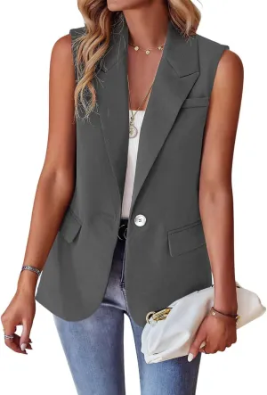 utcoco Women's Casual Business Blazer Vest Sleeveless Open Front Blazer Waistcoat with Pockets