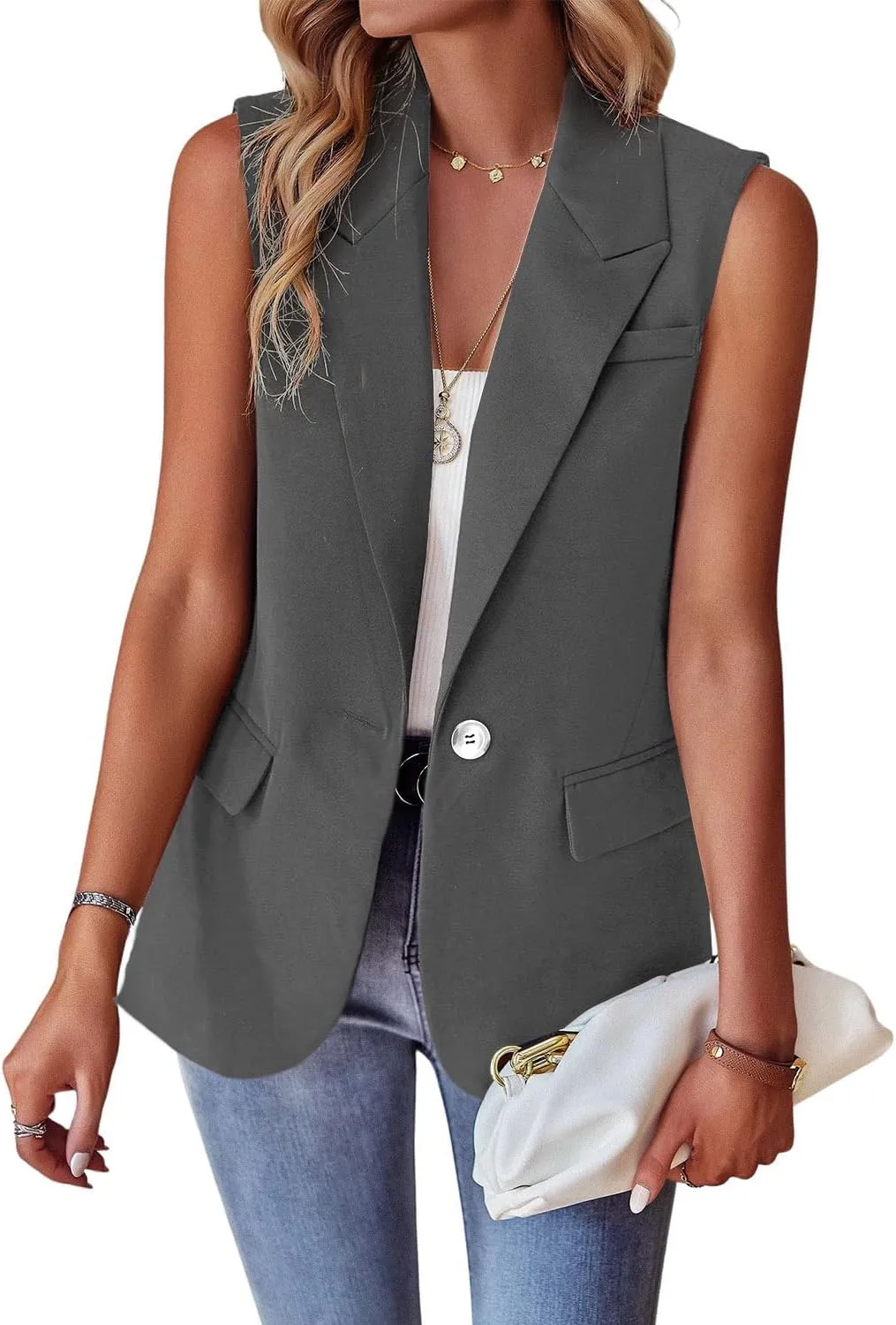 utcoco Women's Casual Business Blazer Vest Sleeveless Open Front Blazer Waistcoat with Pockets