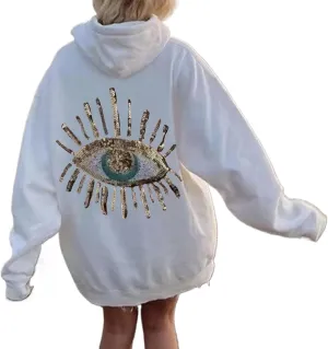 Vhitler Sequin Evil Eye Hoodies Y2k Oversized Graphic Cute Hoodies Womens Sweatshirts Trendy Mama Sweatshirts Hooded