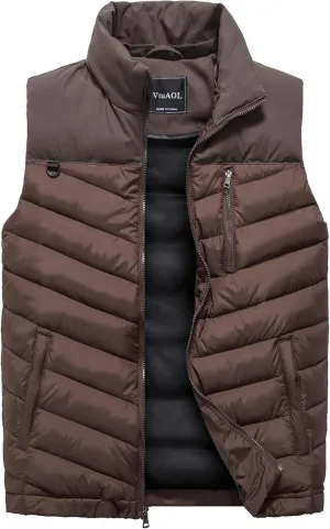 VtuAOL Men's Puffer Vest Outdoor Hooded Padded Vest Softshell Outerwear Vest for Travel Hiking
