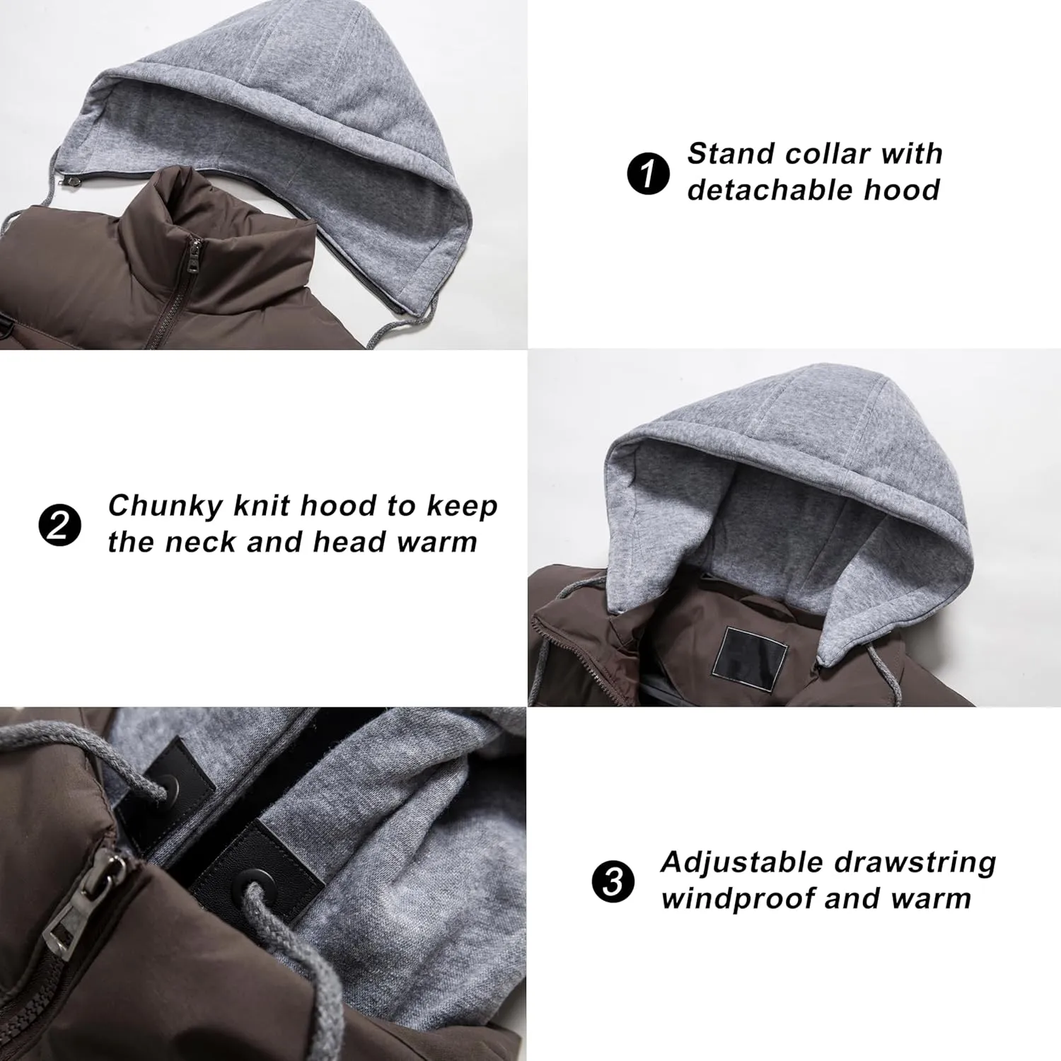 VtuAOL Men's Puffer Vest Outdoor Hooded Padded Vest Softshell Outerwear Vest for Travel Hiking