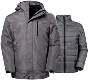 Wantdo Men's Windproof 3-in-1 Ski Jacket Waterproof Wind Breaker with Removable Puffer Liner Insulated Winter Coat for Hiking(Grey, Small)