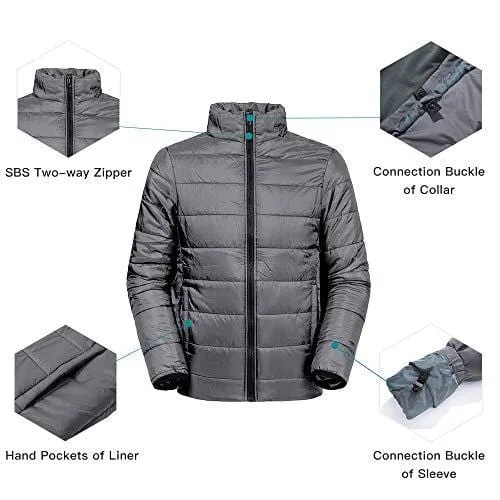 Wantdo Men's Windproof 3-in-1 Ski Jacket Waterproof Wind Breaker with Removable Puffer Liner Insulated Winter Coat for Hiking(Grey, Small)
