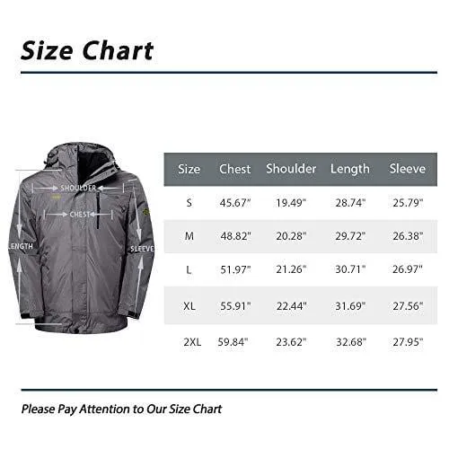 Wantdo Men's Windproof 3-in-1 Ski Jacket Waterproof Wind Breaker with Removable Puffer Liner Insulated Winter Coat for Hiking(Grey, Small)