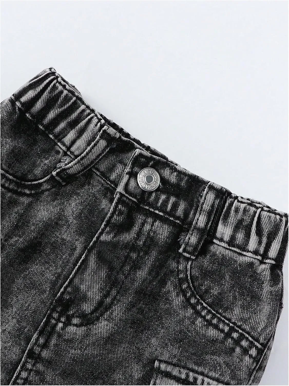 WDIRARA Girl's Cargo Denim Mini Skirt High Elastic Waisted Jean A Line Bodycon Casual Skirts with Pockets