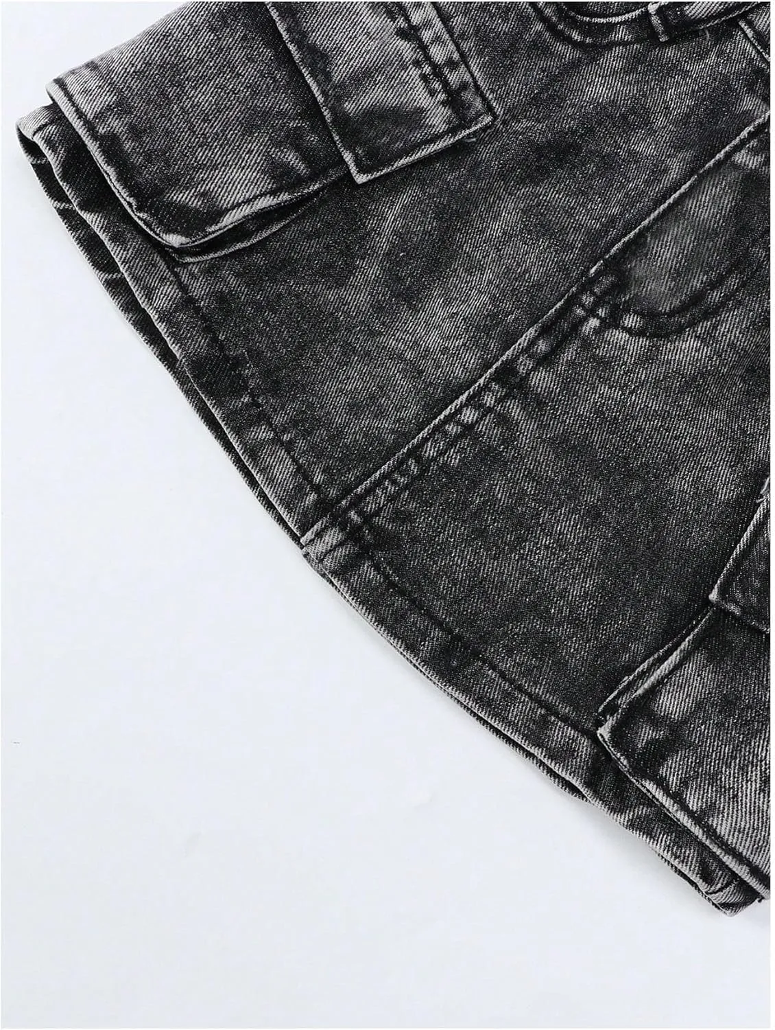 WDIRARA Girl's Cargo Denim Mini Skirt High Elastic Waisted Jean A Line Bodycon Casual Skirts with Pockets