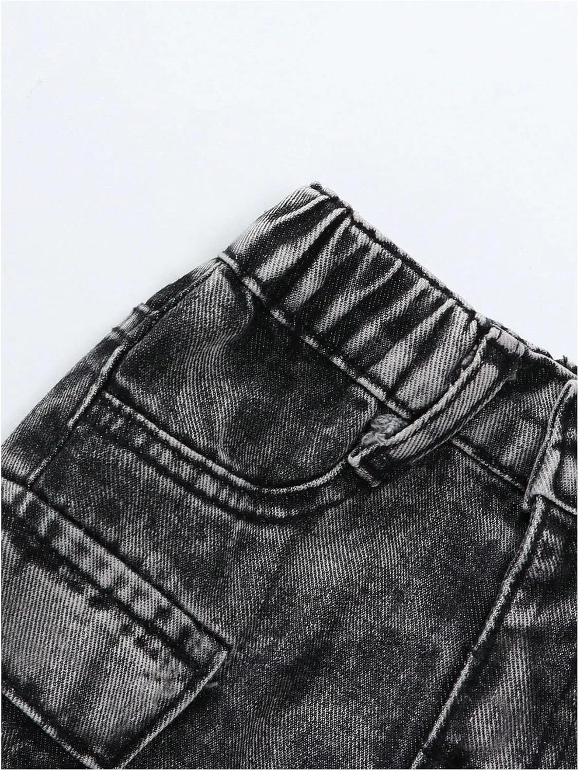 WDIRARA Girl's Cargo Denim Mini Skirt High Elastic Waisted Jean A Line Bodycon Casual Skirts with Pockets