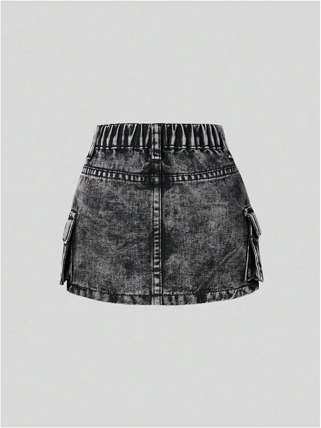 WDIRARA Girl's Cargo Denim Mini Skirt High Elastic Waisted Jean A Line Bodycon Casual Skirts with Pockets