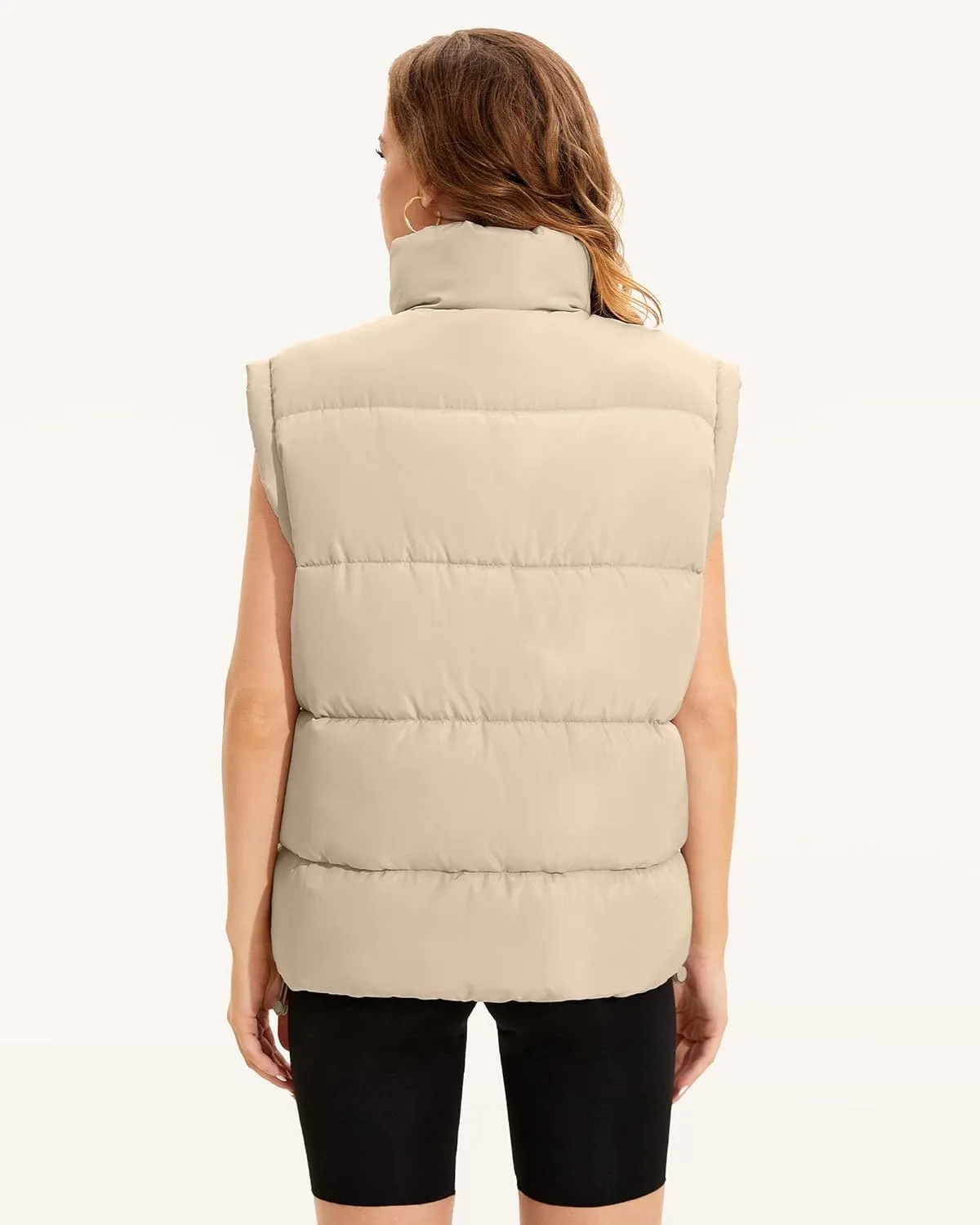 WHN Womens Oversized Puffer Vest Lightweight Winter Warm Stand Collar Padded Puffy Jackets Coats with Plush Pockets