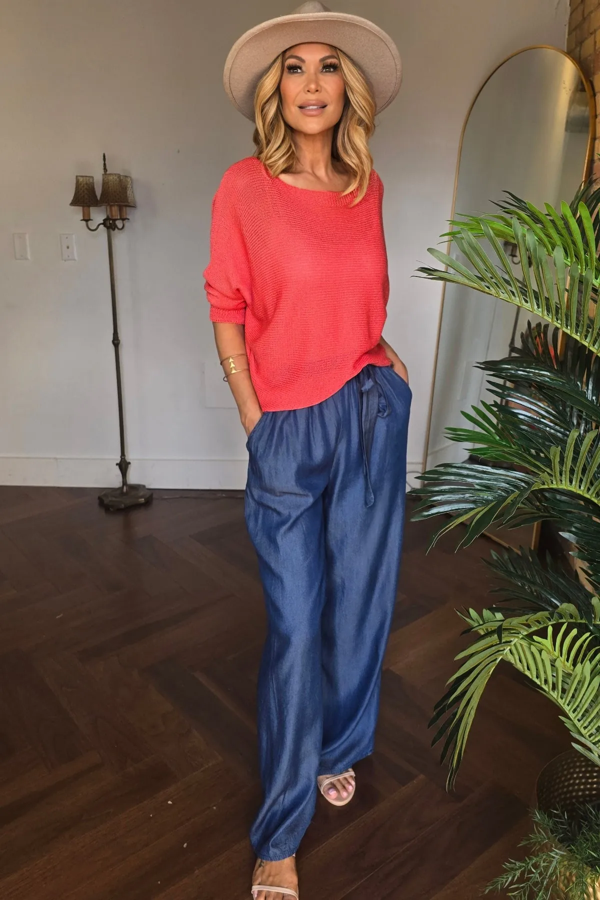 Wideleg Flowy Pant With Tie Belt