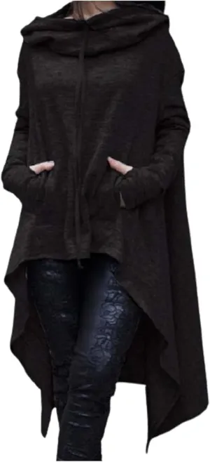 Wkishenl Womens Cloak with Hood High Low Gothic Witch Costumes Long Sleeve Flowy Cape Sweatshirt Casual Asymmetric Hem Hoodie