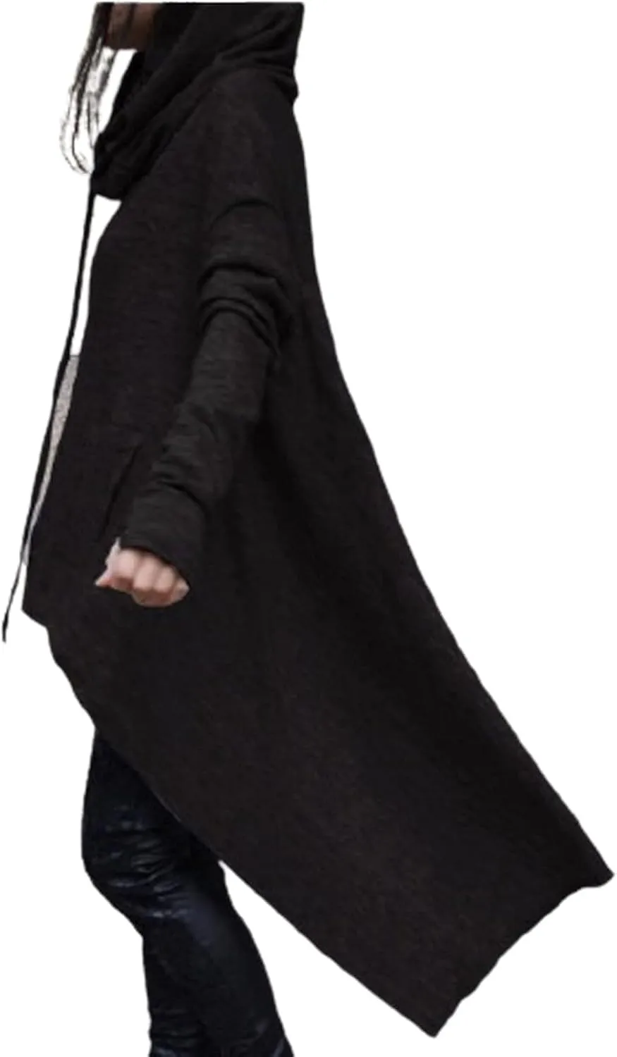 Wkishenl Womens Cloak with Hood High Low Gothic Witch Costumes Long Sleeve Flowy Cape Sweatshirt Casual Asymmetric Hem Hoodie