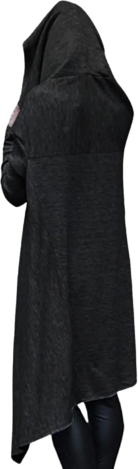 Wkishenl Womens Cloak with Hood High Low Gothic Witch Costumes Long Sleeve Flowy Cape Sweatshirt Casual Asymmetric Hem Hoodie