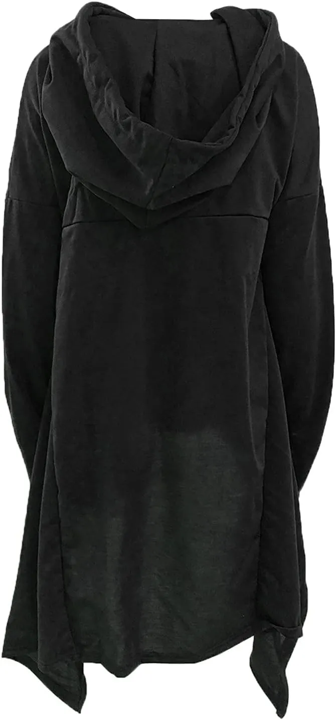 Wkishenl Womens Cloak with Hood High Low Gothic Witch Costumes Long Sleeve Flowy Cape Sweatshirt Casual Asymmetric Hem Hoodie