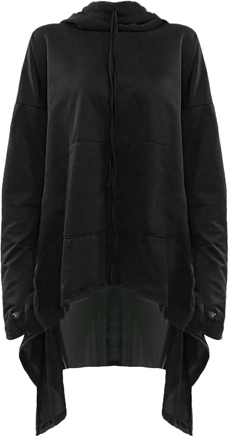 Wkishenl Womens Cloak with Hood High Low Gothic Witch Costumes Long Sleeve Flowy Cape Sweatshirt Casual Asymmetric Hem Hoodie