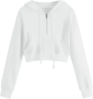 Women Full Zip Up Cropped Hoodies Cute Long Sleeve Sweatshirt Casual Pullover Tops Y2K Trendy Fashion Clothes 2024