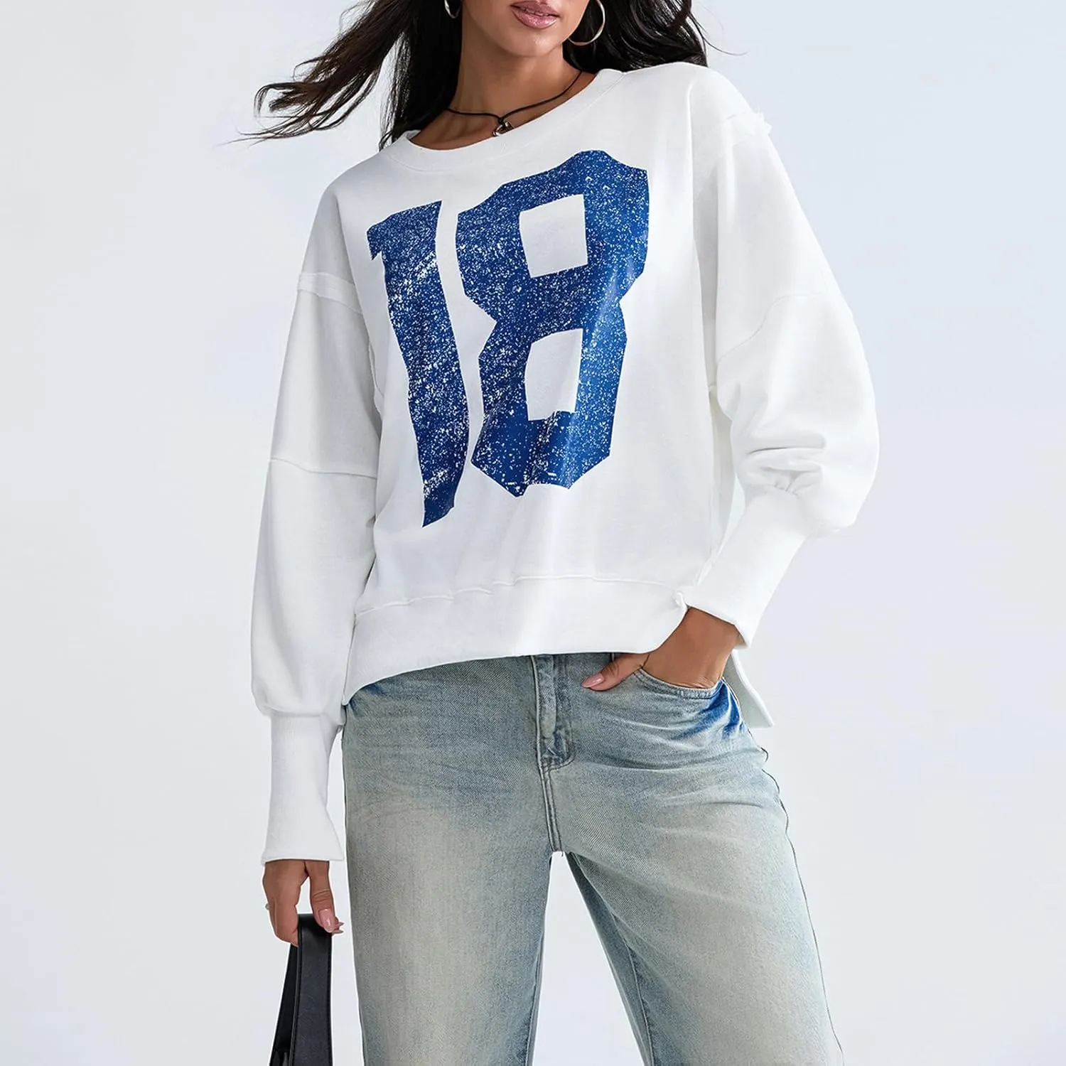 Women Oversized Graphic Sweatshirt Y2K Long Sleeve Crewneck Drop Shoulder Tee Shirt Vintage Loose Fit Pullover Tops