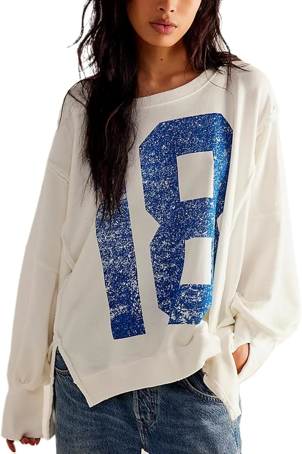 Women Oversized Graphic Sweatshirt Y2K Long Sleeve Crewneck Drop Shoulder Tee Shirt Vintage Loose Fit Pullover Tops