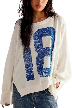 Women Oversized Graphic Sweatshirt Y2K Long Sleeve Crewneck Drop Shoulder Tee Shirt Vintage Loose Fit Pullover Tops
