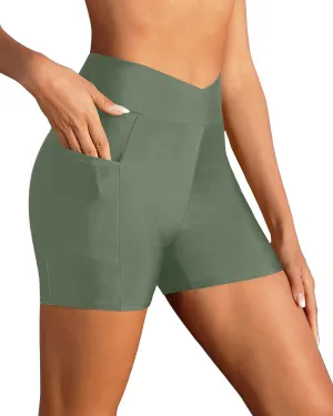 Women Swim Shorts - 4" High Waisted Swimsuit Bottoms Tummy Control 2025 Boy Shorts with Pocket