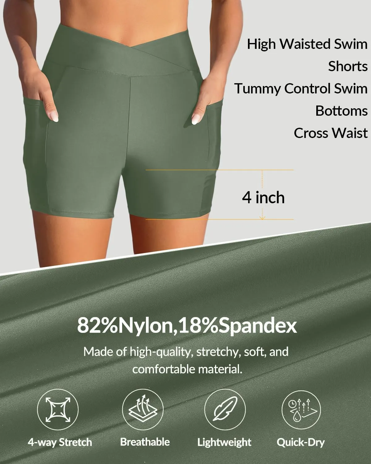 Women Swim Shorts - 4" High Waisted Swimsuit Bottoms Tummy Control 2025 Boy Shorts with Pocket
