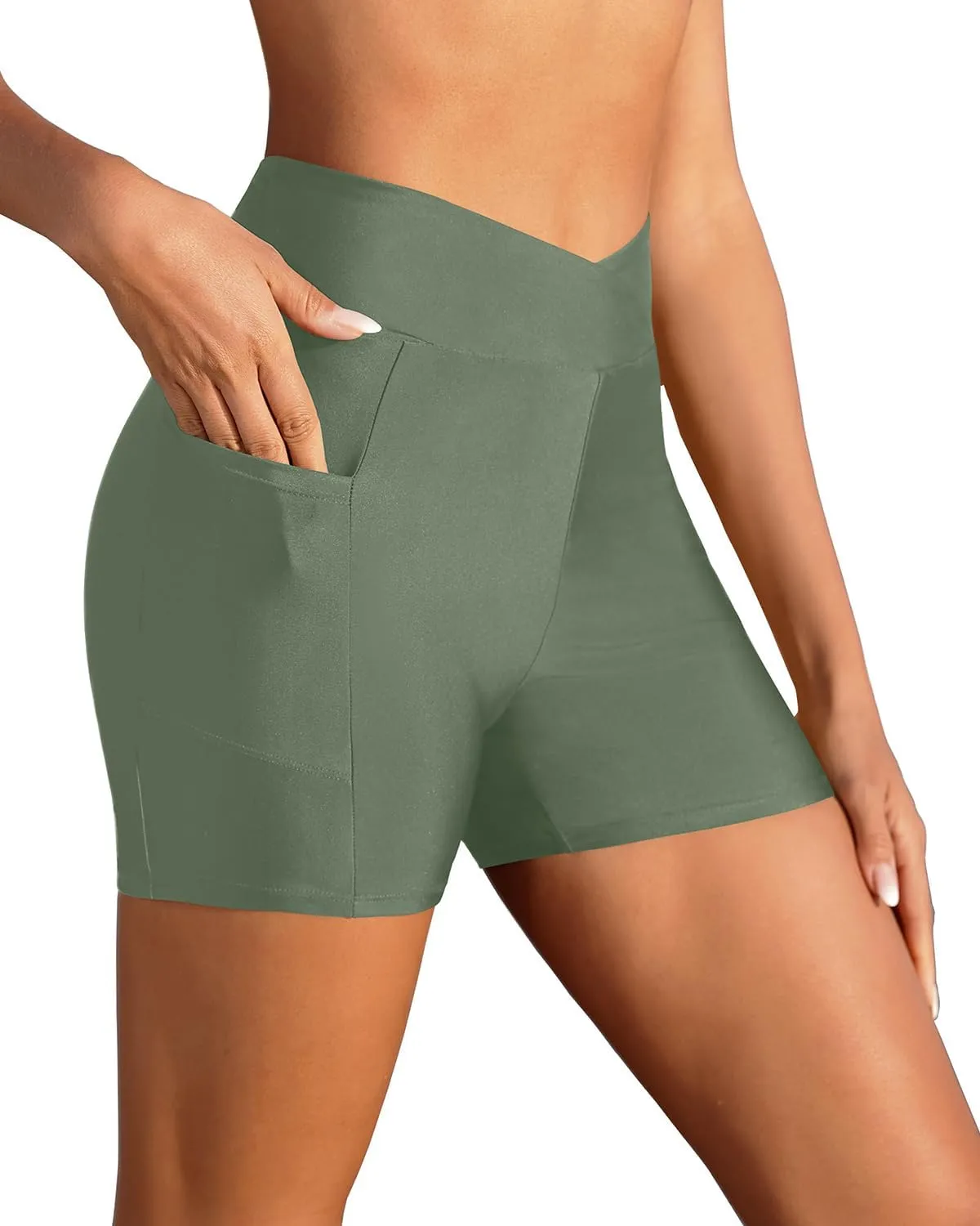 Women Swim Shorts - 4" High Waisted Swimsuit Bottoms Tummy Control 2025 Boy Shorts with Pocket