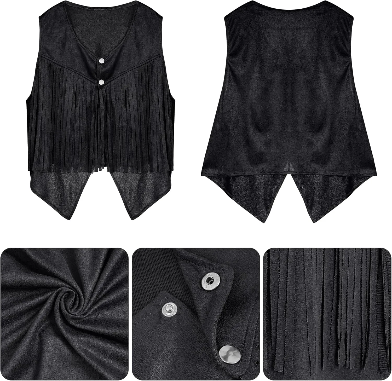 Women Tassel Vest 70s Hippie Sleeveless Faux Suede Rivets Fringe Vest Waistcoat Jacket Cowgirl Outfits