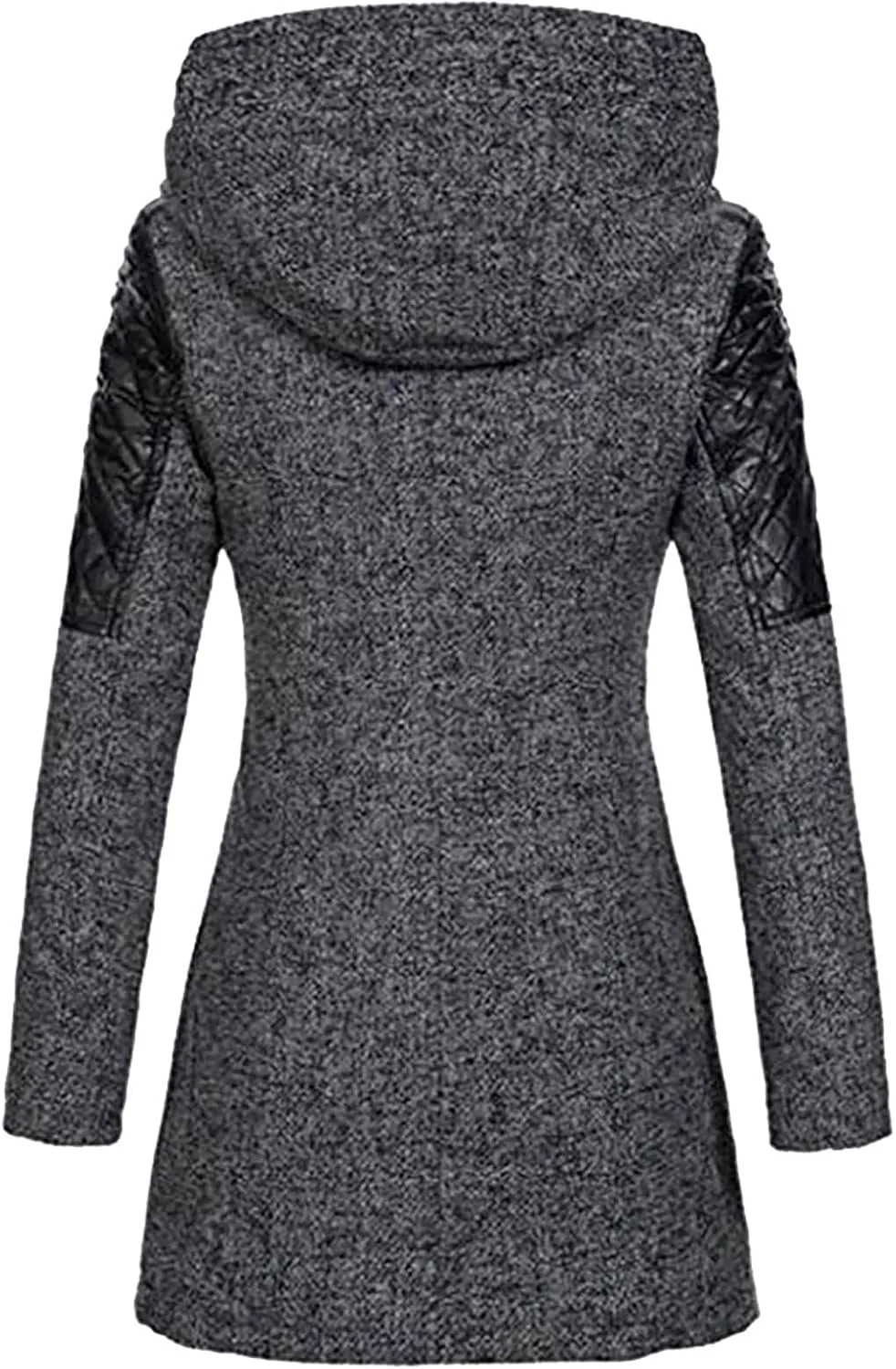 Women Wool Pea Coat Long Sleeve Hooded Long Winter Warm Thick Leather Jackets Zip Up Trench Outerwears Pockets