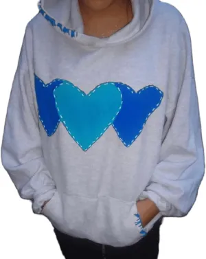 Women Y2k Graphic Hoodie Heart Print Long Sleeve Sweatshirt Oversized Valentine's Day Pullover Top Streetwear (Blue,S)