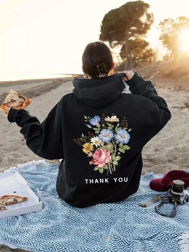 Women Y2k Graphic Hoodie Oversized Cute Floral Letter Print Sweatshirt Teen Girl Preppy Clothes Aesthetic Hoodies