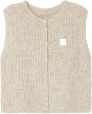 Women Y2k Knitted Sweater Vest Sleeveelss Button Down Round Neck Ribbed Knit Tank Top Cardigan Vest Streetwear
