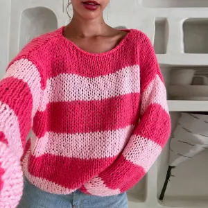 Women Y2k Oversized Striped Sweater Vintage Color Block Crew Neck Chunky Long Sleeve Pullover Harajuku Jumper