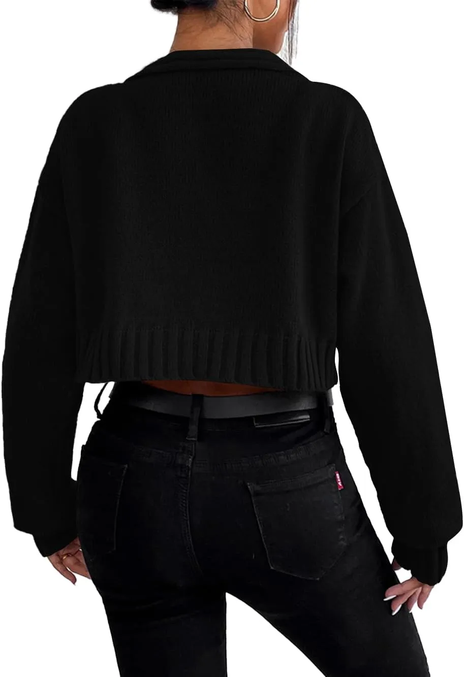Women's 2 Piece Sweater Set Long Sleeve Cropped Cardigan Sweater Crop Top Set