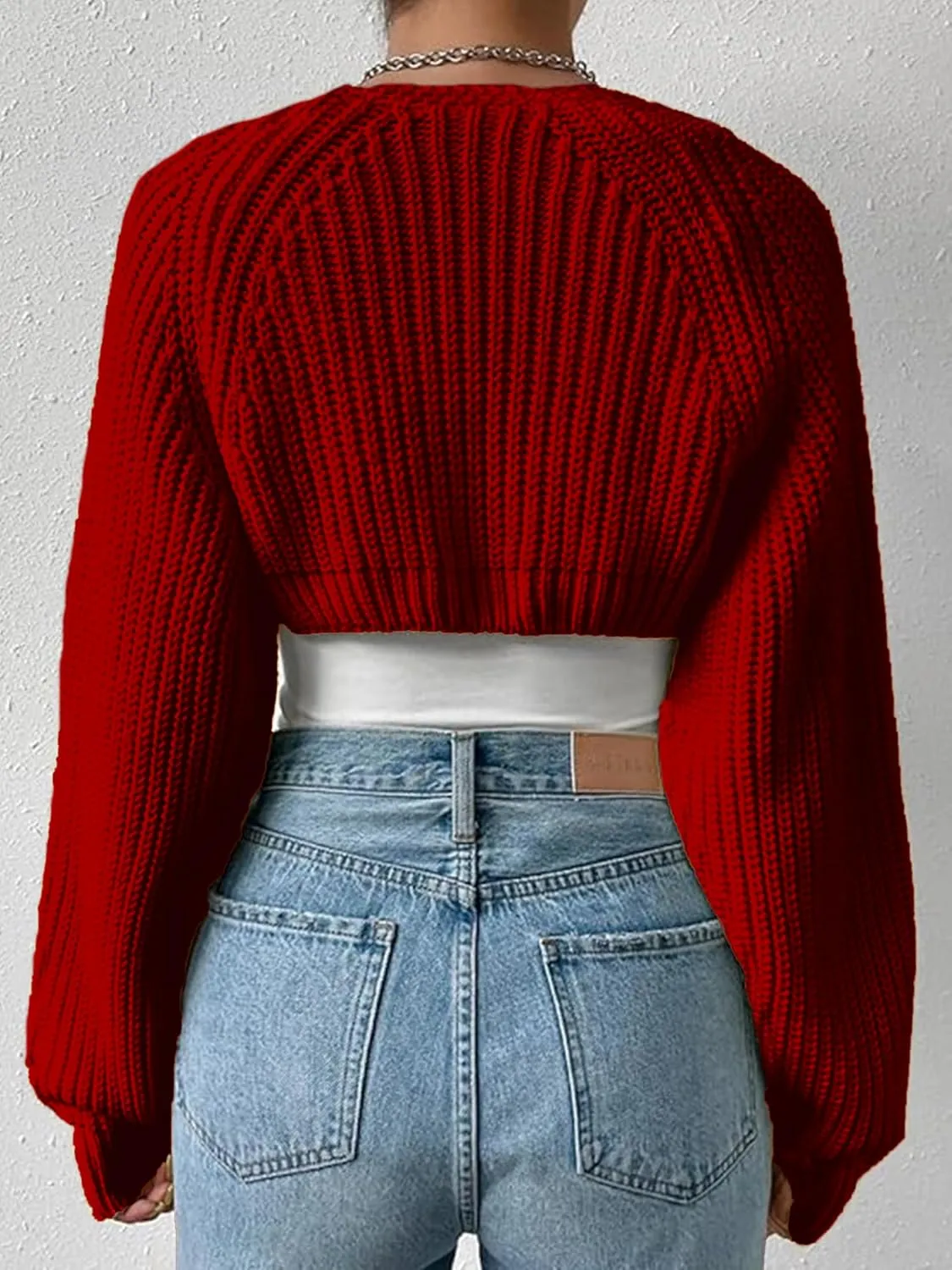 Women's Bolero Shrug Sweater Rib Knitted Long Sleeve Open Front Cropped Cardigan Y2K Tops