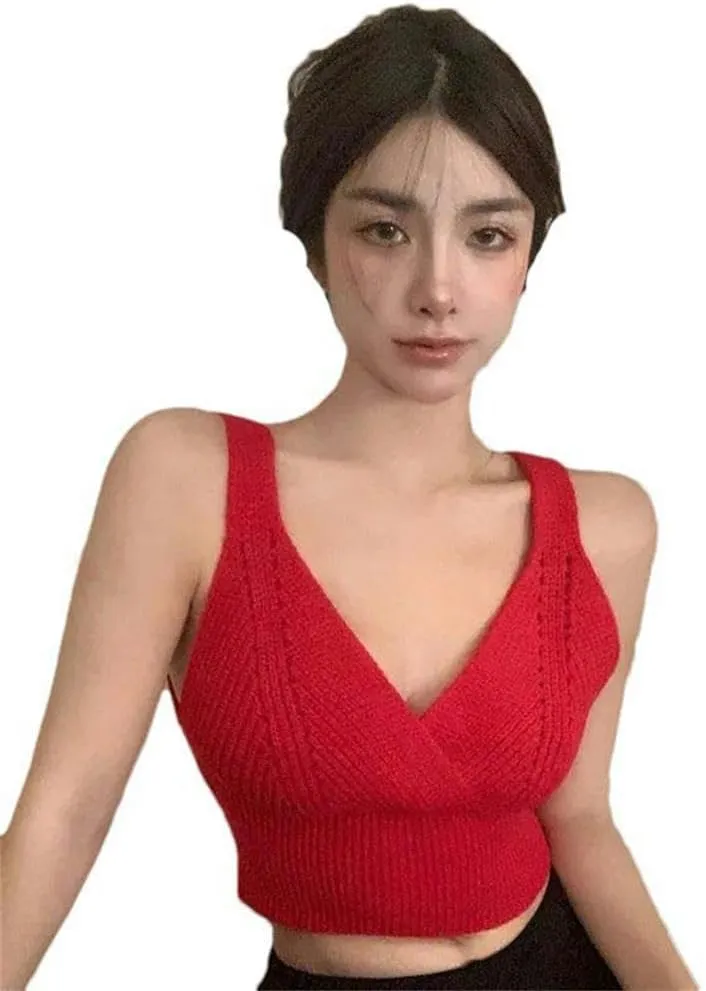 Women's Camisole Short Knitted Camisole Korean Style Vest Solid Color Outer Versatile Short Top Cotton Inner and Outerwear