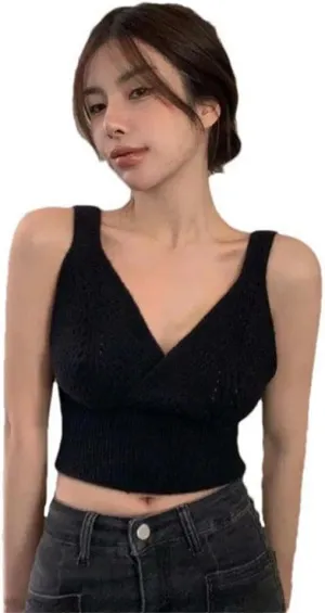 Women's Camisole Short Knitted Camisole Korean Style Vest Solid Color Outer Versatile Short Top Cotton Inner and Outerwear