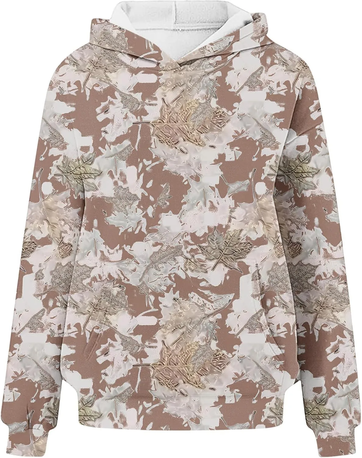 Womens Camo Hoodies Maple Leaf Print Fleece Pullover Oversized Sweatshirts Long Sleeve Sweater Tops with Pockets