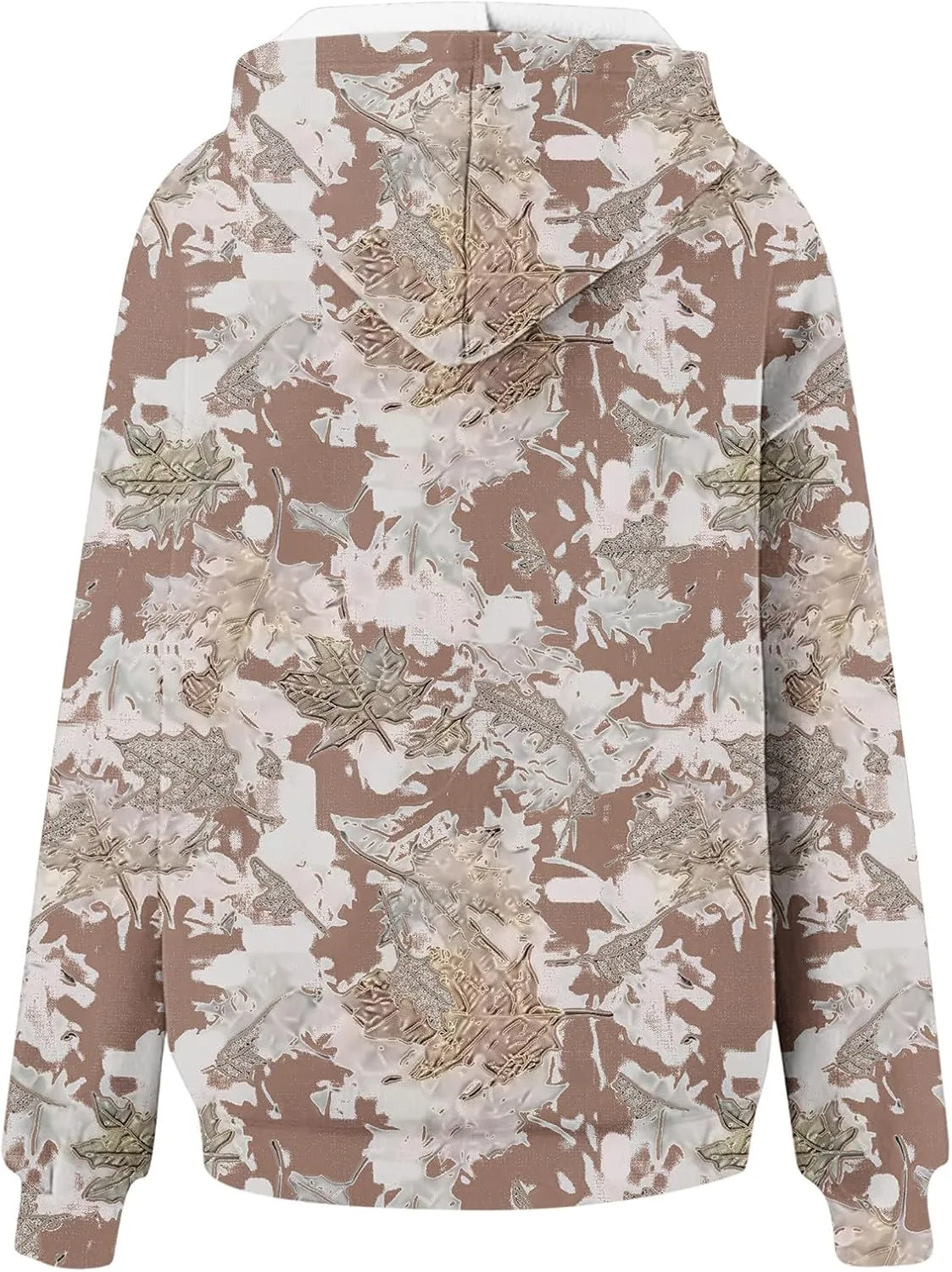 Womens Camo Hoodies Maple Leaf Print Fleece Pullover Oversized Sweatshirts Long Sleeve Sweater Tops with Pockets