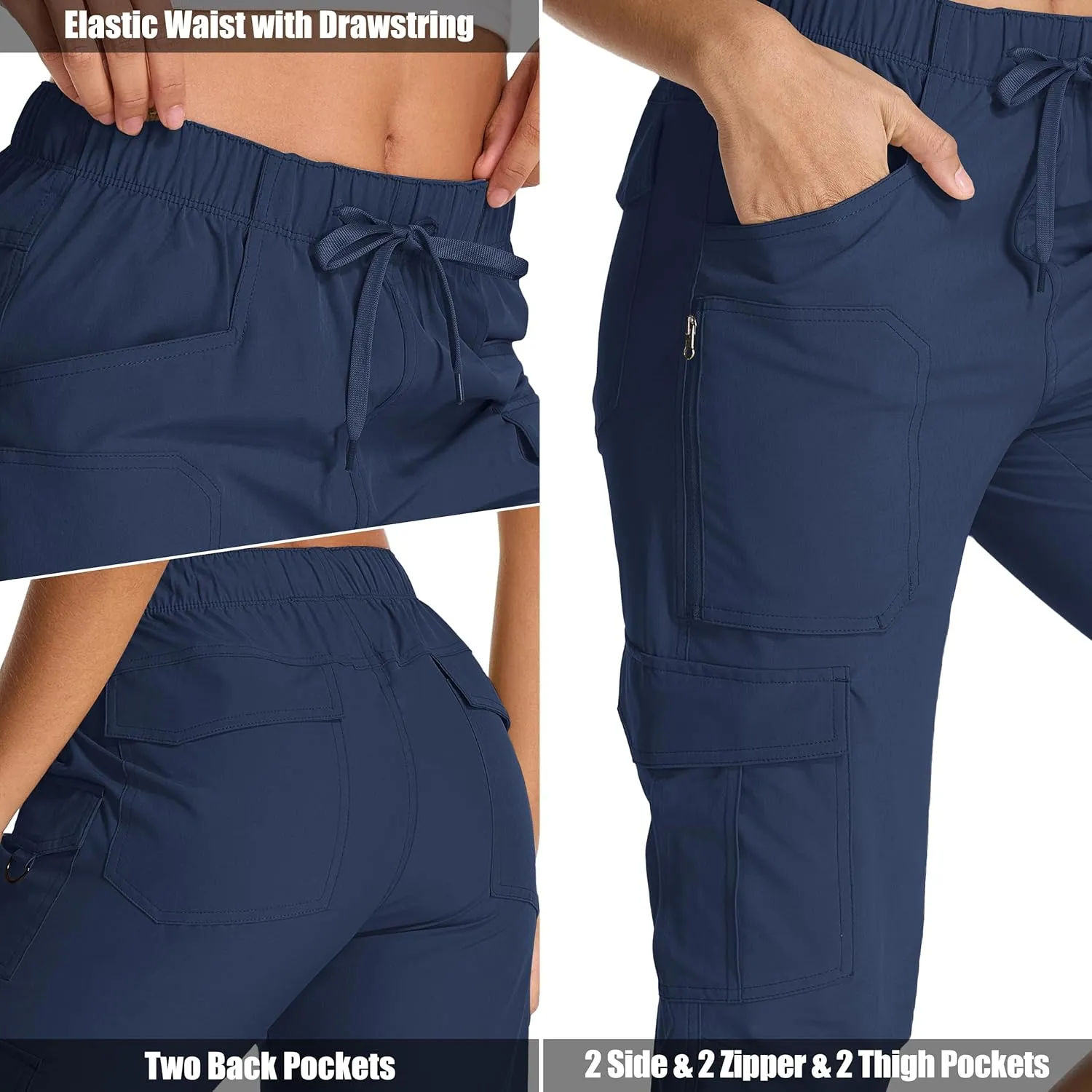 Womens Capris with Pockets Stretch Shorts Hiking Cargo Quick Dry Elastic Waist Long Shorts