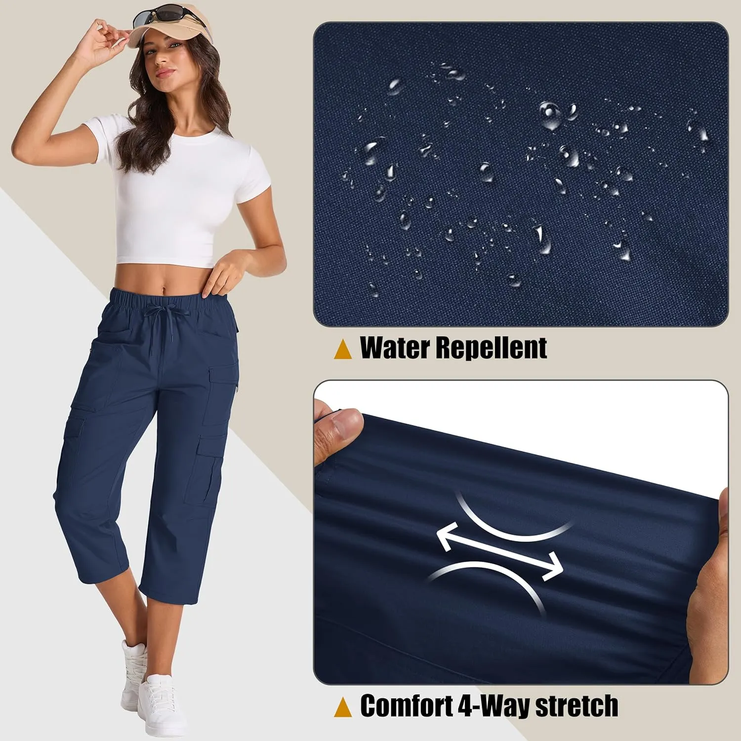 Womens Capris with Pockets Stretch Shorts Hiking Cargo Quick Dry Elastic Waist Long Shorts