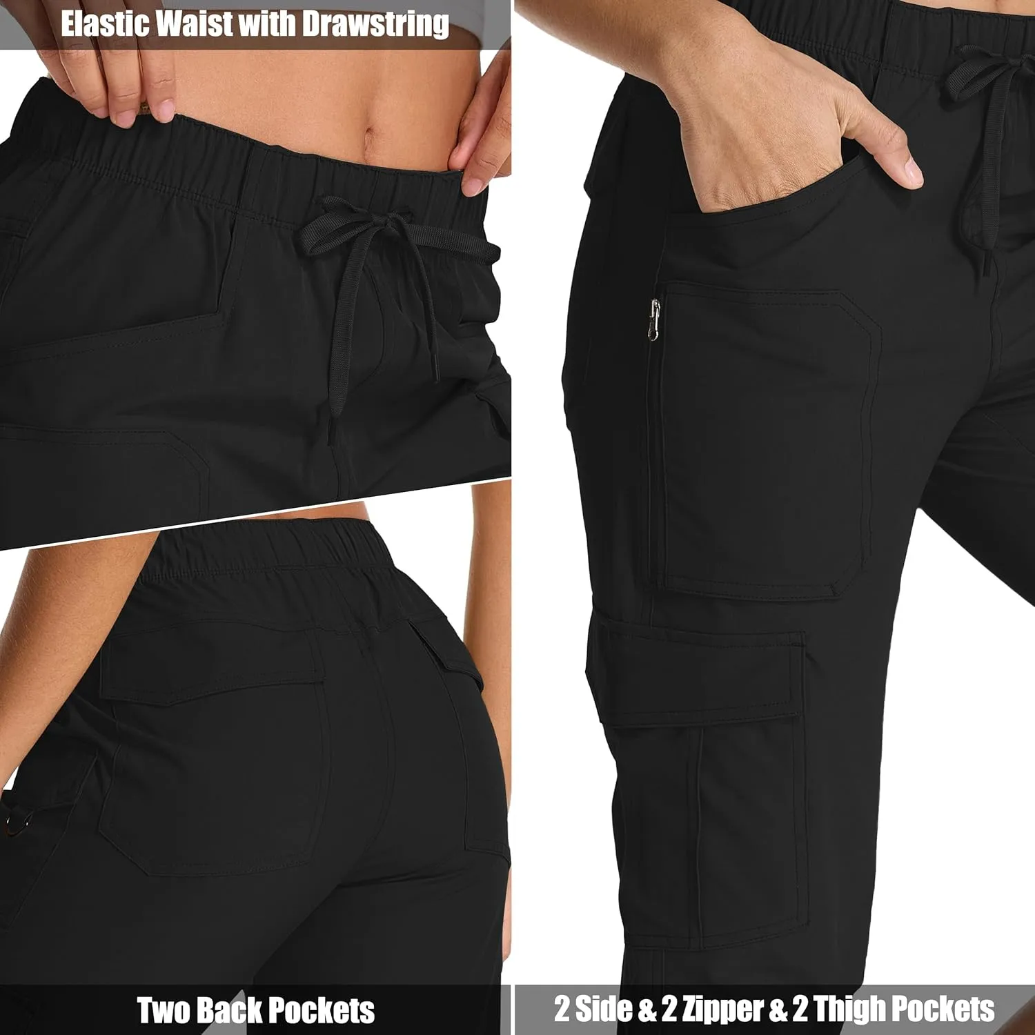 Womens Capris with Pockets Stretch Shorts Hiking Cargo Quick Dry Elastic Waist Long Shorts