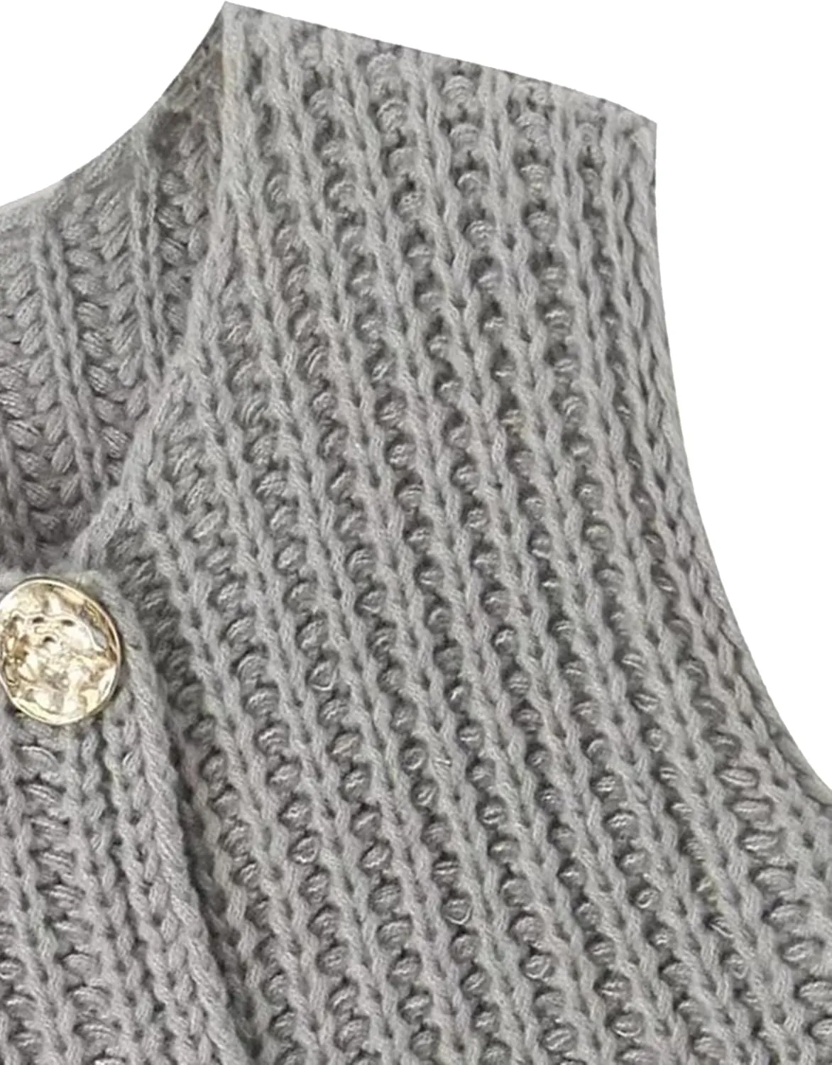 Womens Casual Chunky Knit Vest Gold Button Down Crop Crochet Sleeveless Sweater Vest