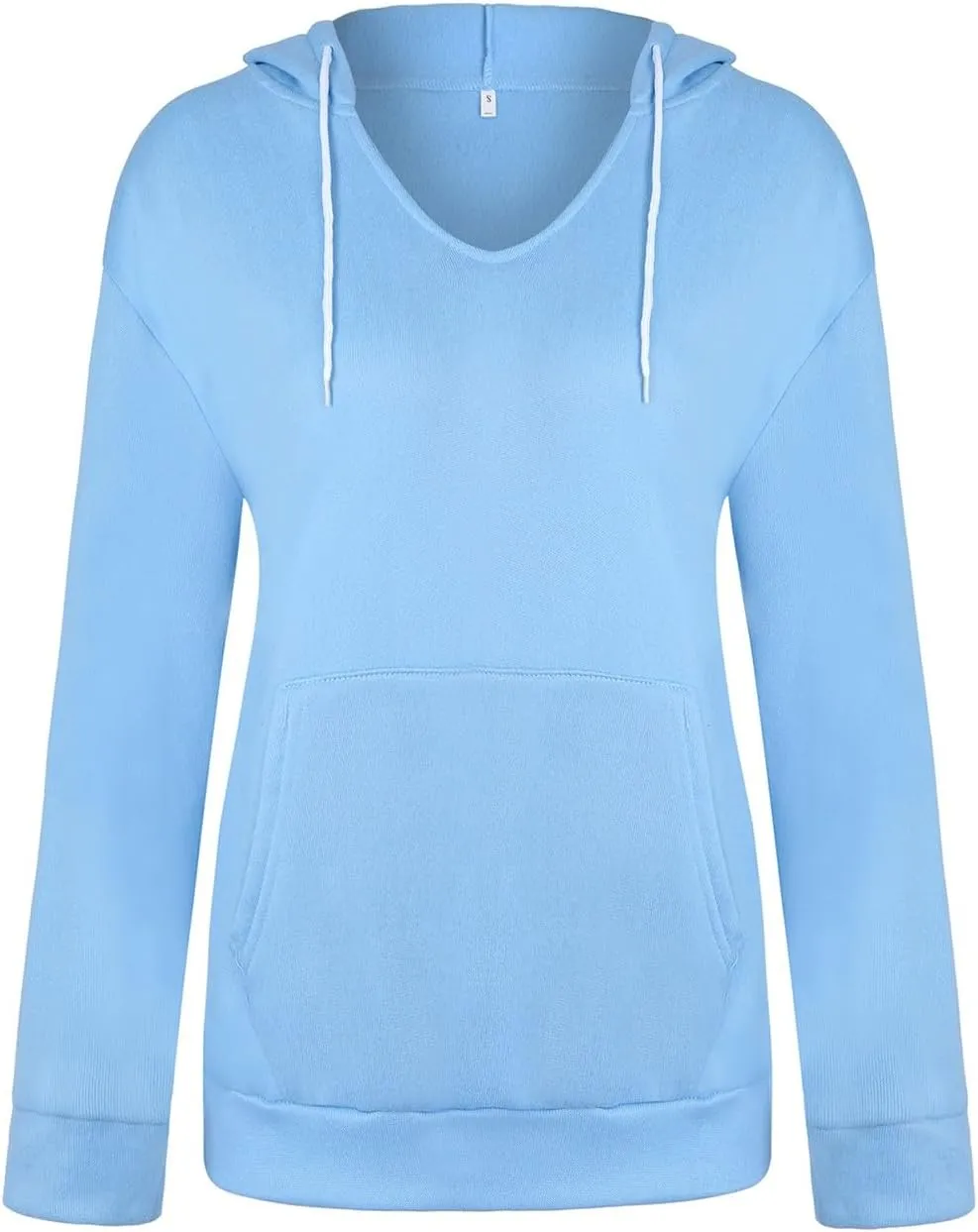 Women's Casual Lightweight Hoodies Long Sleeve v Neck Drawstring Hooded Sweatshirts Loose Pullovers With Pocket