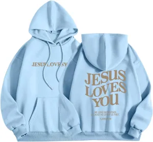 Women's Christian Jesus Loves You Hoodie - Faith Over Fear Pullover for Women