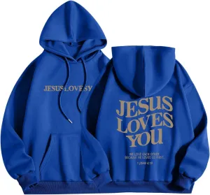Women's Christian Jesus Loves You Hoodie - Faith Over Fear Pullover for Women