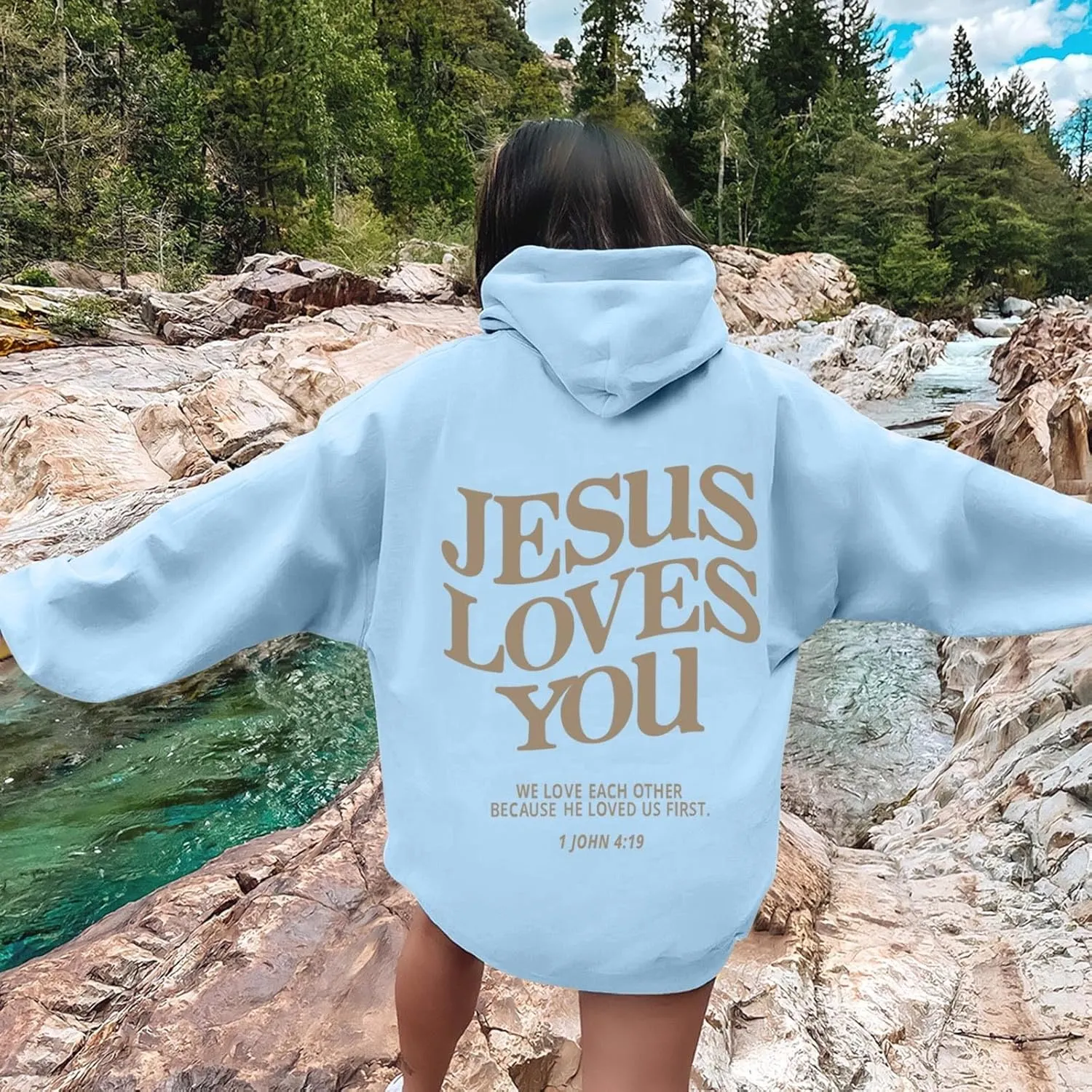 Women's Christian Jesus Loves You Hoodie - Faith Over Fear Pullover for Women