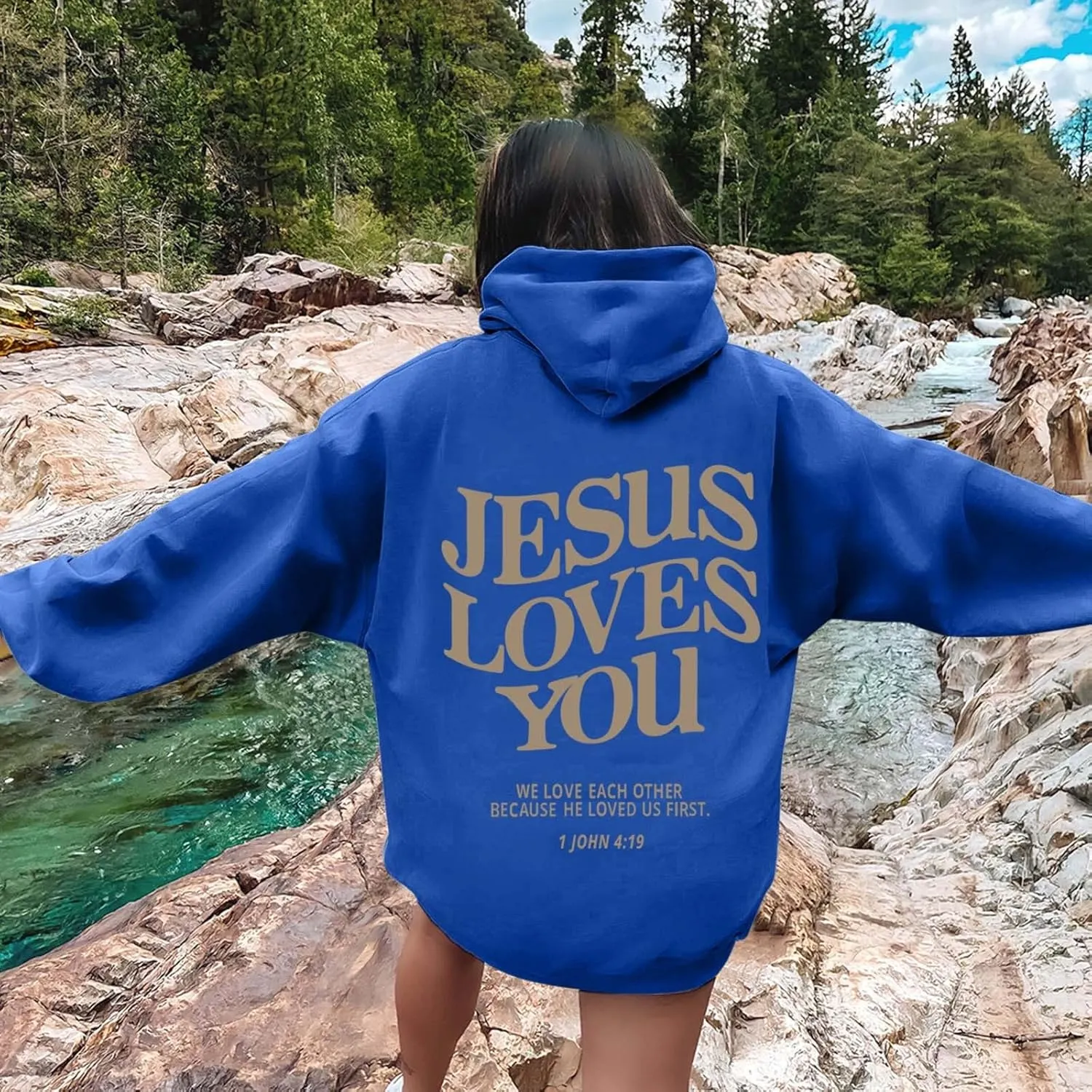 Women's Christian Jesus Loves You Hoodie - Faith Over Fear Pullover for Women